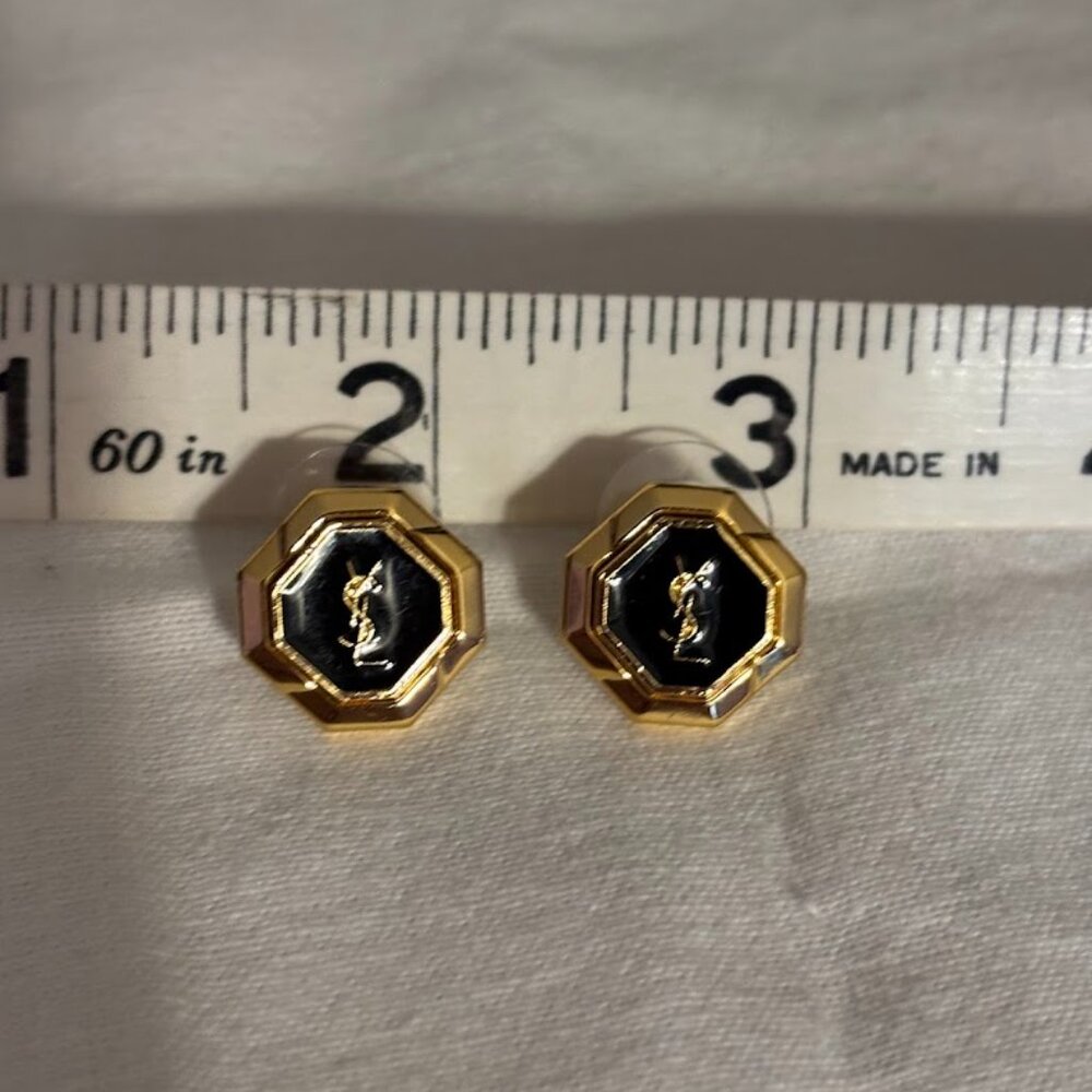 Beautiful YSL Gold Tone / Black Earrings with YSL pouch - Picture 7 of 16